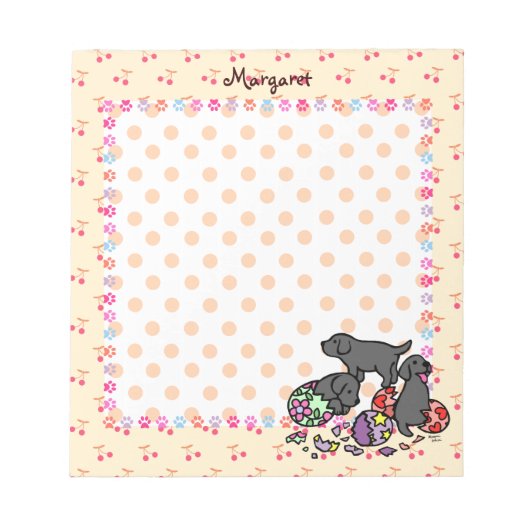 Drie zwarte labrador Puppies Cartoon Notitieblok (Voorkant)