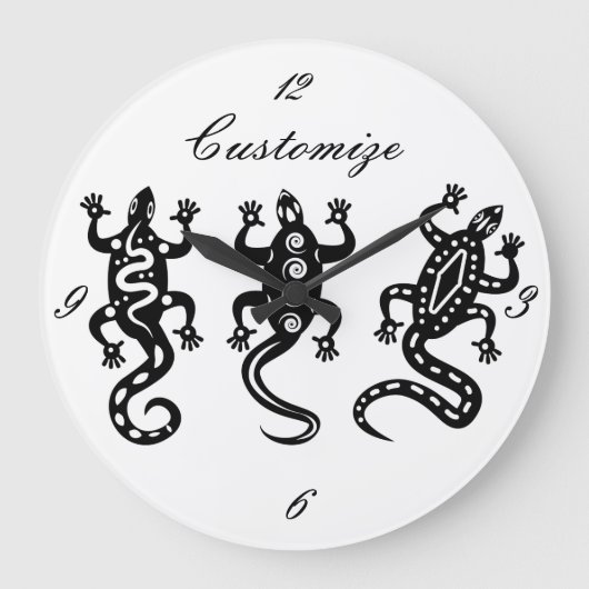 Drie zwarte lizards Thunder_Cove Southwest Style Grote Klok (Voorkant)