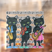 Drie zwarte muzikale katten instrumenten Bladmuzie Raamsticker (Vel 2)