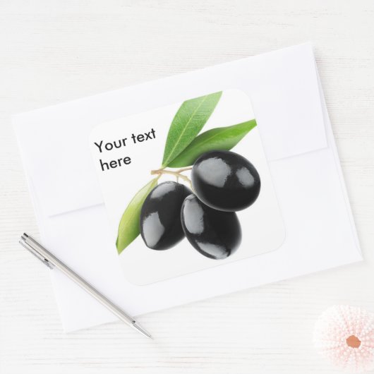 Drie zwarte olijven vierkante sticker (Envelop)