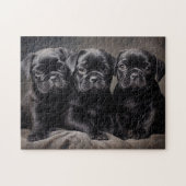 Drie zwarte Pug puppies Legpuzzel (Horizontaal)