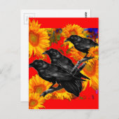 DRIE ZWARTE VOGELS OP ZONLOWERE GEBIEDEN BRIEFKAART (Voorkant / Achterkant)
