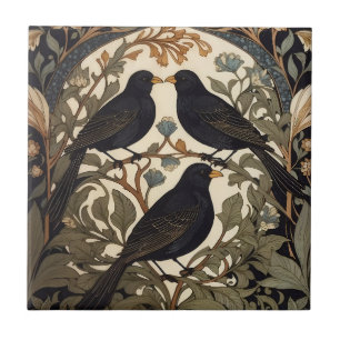 Drie zwarte vogels William Morris geïnspireerd Tegeltje