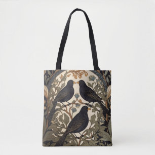 Drie zwarte vogels William Morris geïnspireerd Tote Bag