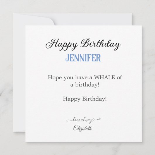 DRIE ZWARTE & WITTE ORKA WALVIS VERJAARDAGSTAART KAART (Achterkant)