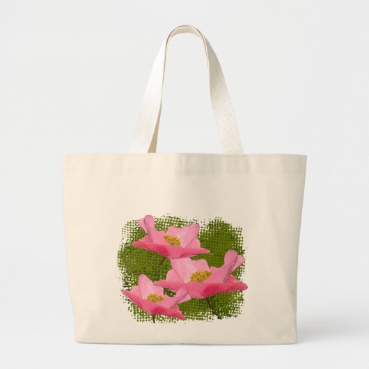 Drie zwevende roze klaprozen close-up grote tote bag (Voorkant)