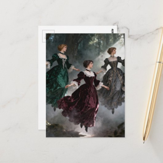 Drie zwevende vrouwen in het bos briefkaart (Voorkant / Achterkant in situ)