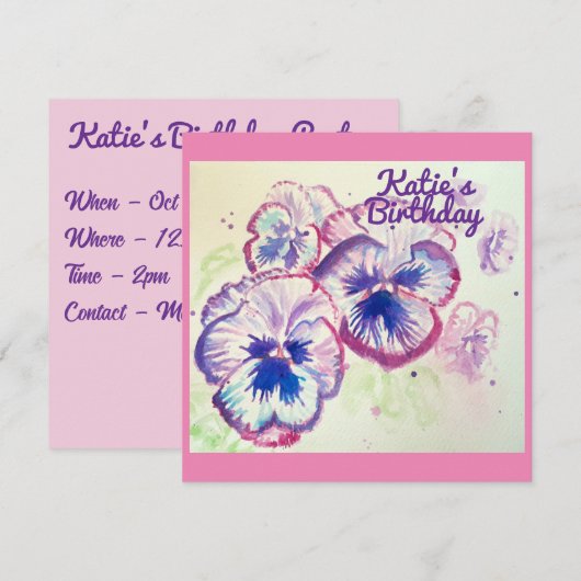 Driebloemige viooltjes Paarse Bloem Bloemstuk Roze Kaart (Voorkant / Achterkant)