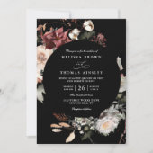 Dried Burgundy Rustic Florals Boho QR Code Wedding Kaart (Voorkant)