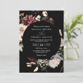 Dried Burgundy Rustic Florals Boho QR Code Wedding Kaart (Staand voorkant)