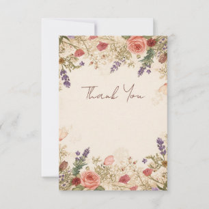 Dried Flowers  Lace Wedding Bedankt Card