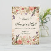 Dried Flowers  Lace Wedding Invitation Kaart (Staand voorkant)