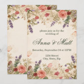 Dried Flowers  Lace Wedding Invitation Kaart (Voorkant / Achterkant)