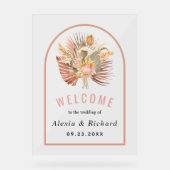 Dried palms, pampas grass terracotta pink wedding acryl bord (Voorkant)