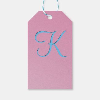 Driedimensionaal roze monogram cadeaulabel