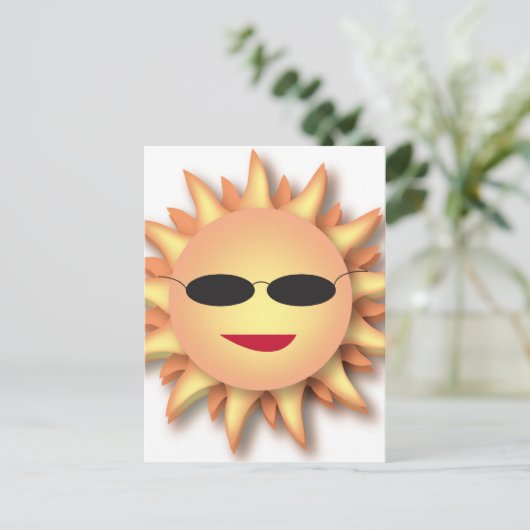 Driedimensionale Cartoon Sun met schaduwen Briefkaart (Staand voorkant)