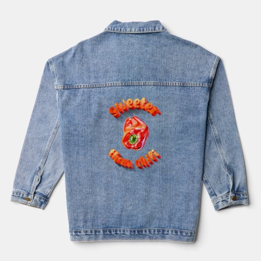Driedimensionale tekst zoeter dan chili tekening denim jacket (Achterkant)