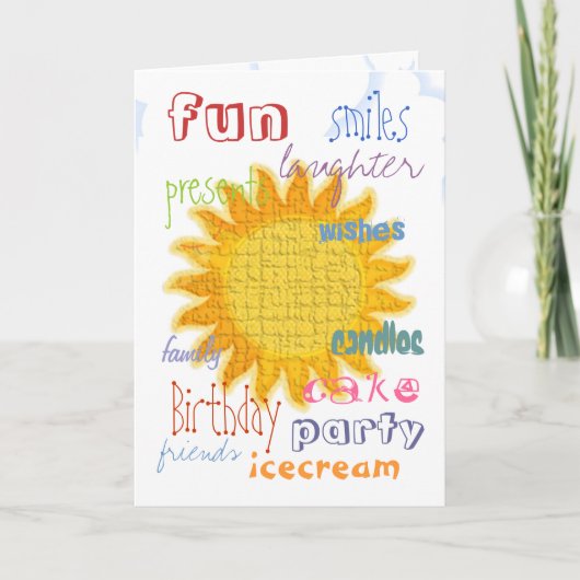 Driedimensionale verjaardagskaart met zonneschijn kaart (Voorkant)