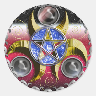 driedubbele maan-pentakel ronde sticker