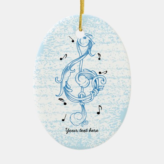 Driedubbele sleutel blauw scrollwork sol noot sleu keramisch ornament (Voorkant)