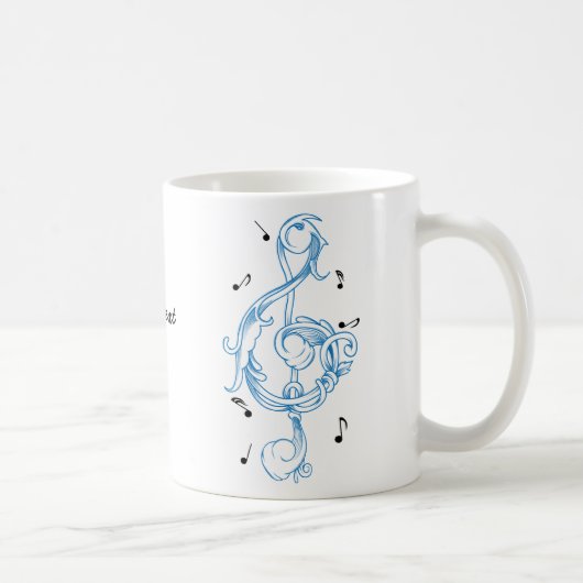 Driedubbele sleutel blauw scrollwork sol noot sleu koffiemok (Rechts)