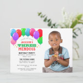 DrieEnorme 3e Verjaardag Ballon Rode Foto Kaart (Staand voorkant)