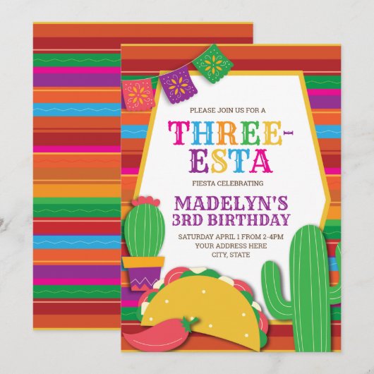 Drieënse Mexicaanse Fiesta Taco Derde verjaardag Kaart (Voorkant / Achterkant)