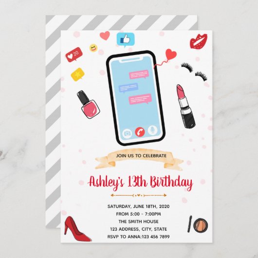 Drieëntwintig tiener verjaardagsuitnodiging kaart (Voorkant / Achterkant)