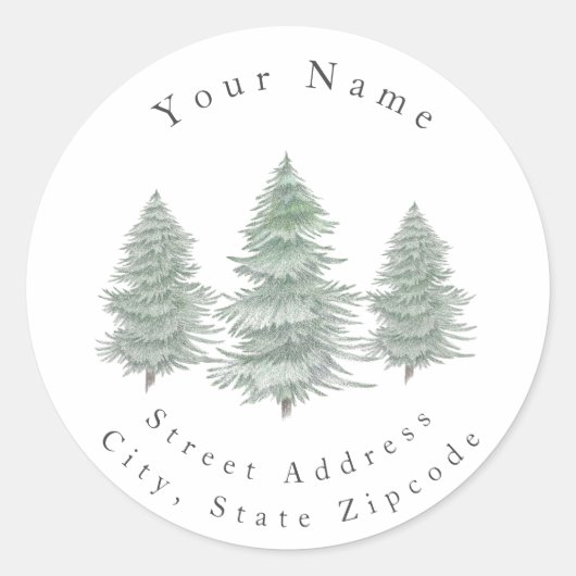 Driehandgetekende Evergreen Trees labels (Voorkant)