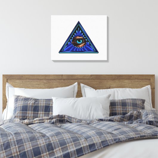 Driehoek blauw met oog-oog-ter-plekke canvas afdruk (Insitu (Slaapkamer))
