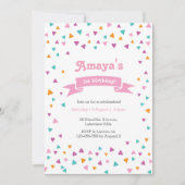 Driehoek confetti Verjaardag uitnodiging Meisje (Voorkant)