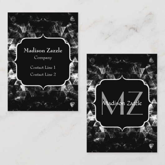 Driehoek Geometrisch Zwart-wit Smoky Monogram Visitekaartje (Voorkant / Achterkant)