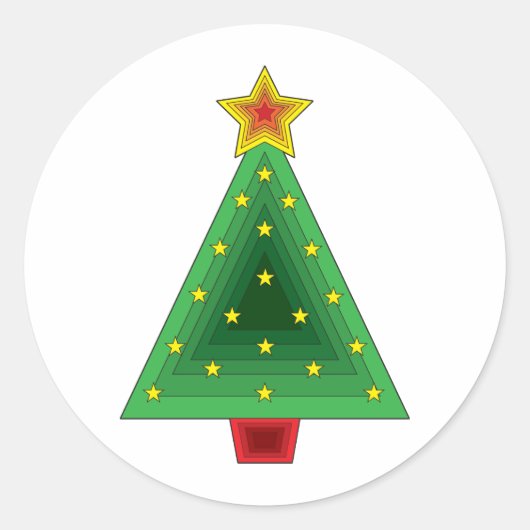 Driehoek Kerstboom Ronde Sticker (Voorkant)