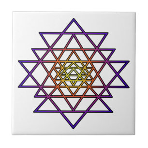 Driehoek Mandala (geel paars) Sri Yantra Tegeltje