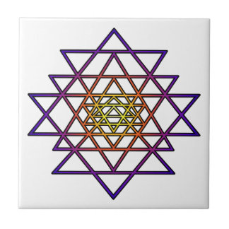 Driehoek Mandala (geel paars) Sri Yantra Tegeltje