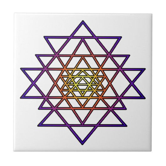 Driehoek Mandala (geel paars) Sri Yantra Tegeltje (Voorkant)