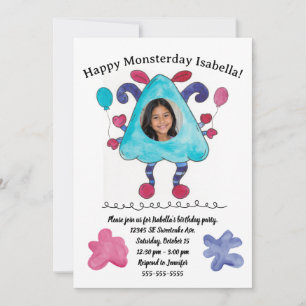 Driehoek Monster Kids Foto Verjaardagsuitnodiging Kaart