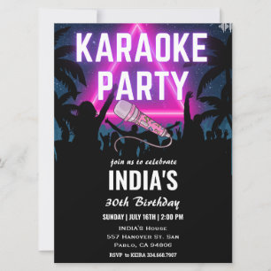 Driehoek Neon Karaoke Party Zwart Verjaardag Kaart