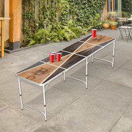 Driehoek Rustic Wood Tone Monogram Beer Pong Tafel