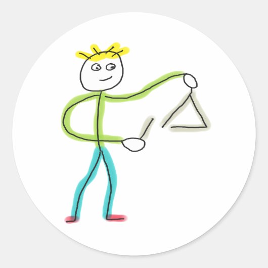 Driehoek spelende Stickman Ronde Sticker (Voorkant)