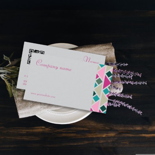 Driehoek turquoise fuchsia grijs QR Visitekaartje