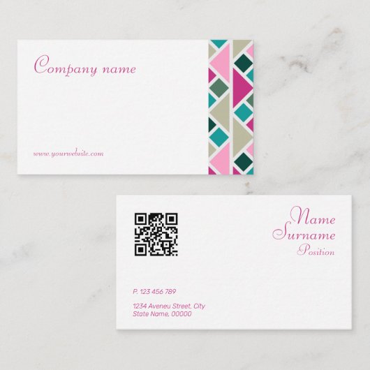 Driehoek turquoise fuchsia QR Visitekaartje (Voorkant / Achterkant)