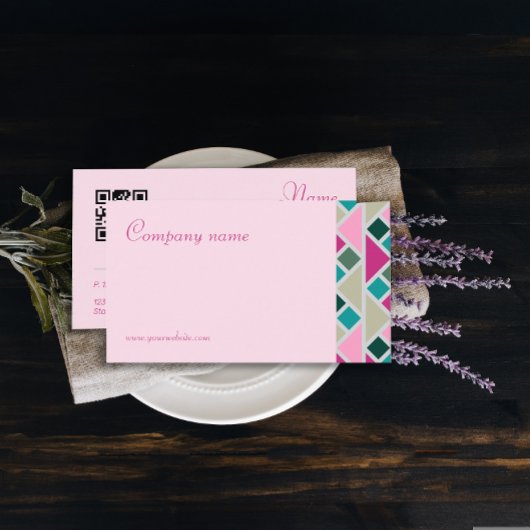 Driehoek turquoise fuchsia roze QR Visitekaartje