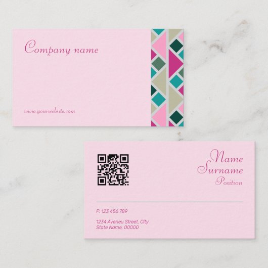 Driehoek turquoise fuchsia roze QR Visitekaartje (Voorkant / Achterkant)