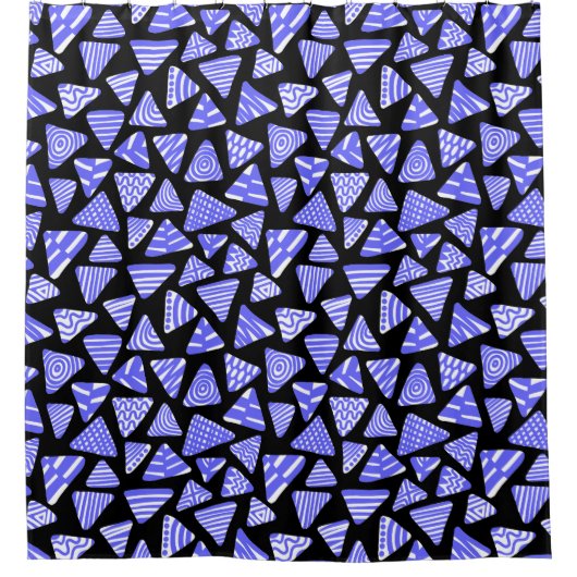 Driehoeken 240121 - Elektrisch blauw en wit op Blk Douchegordijn (Voorkant)
