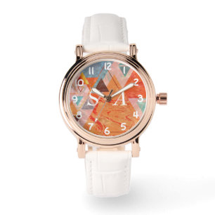 Driehoeken abstract geometrisch kleurenblokpatroon horloge