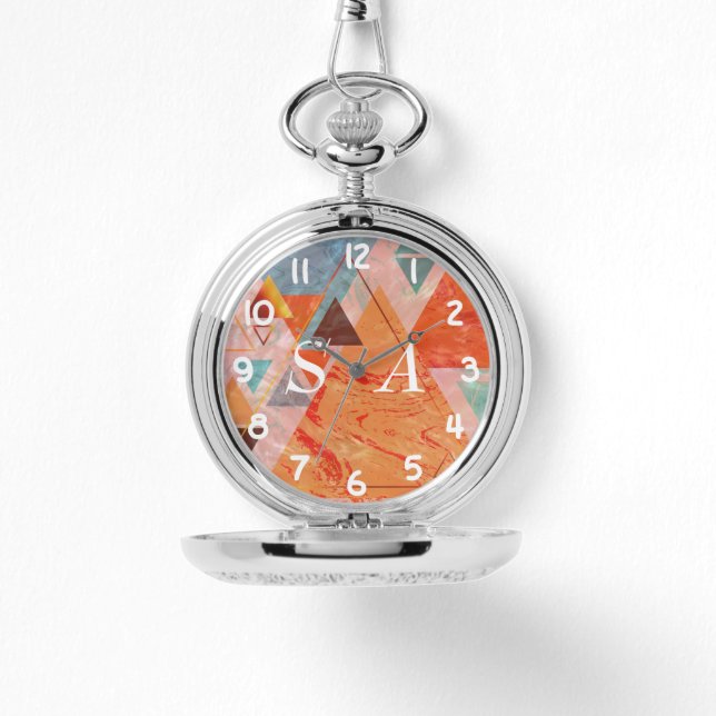 Driehoeken abstract geometrisch kleurenblokpatroon horloge (Voorkant)