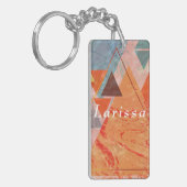Driehoeken abstract geometrisch kleurenblokpatroon sleutelhanger (Voorkant Links)