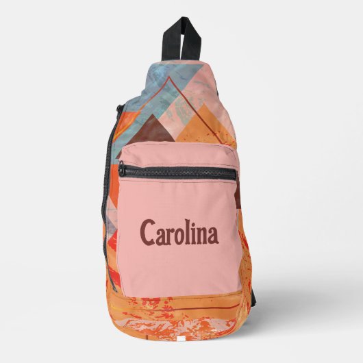 Driehoeken abstract geometrisch kleurenblokpatroon sling bag (Voorkant)