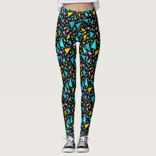 Driehoeken blauw gele kleuren op een zwarte achter leggings